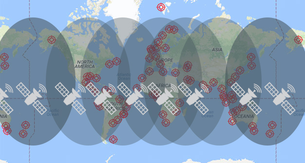 Approximate coverage of the Veripos Network Control Centres. 